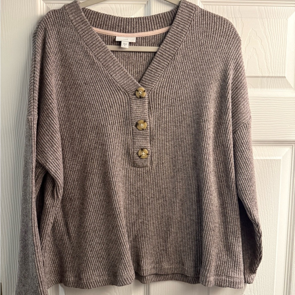 J Jill Women's V-Neck Button Sweater - light brown - Size XL
